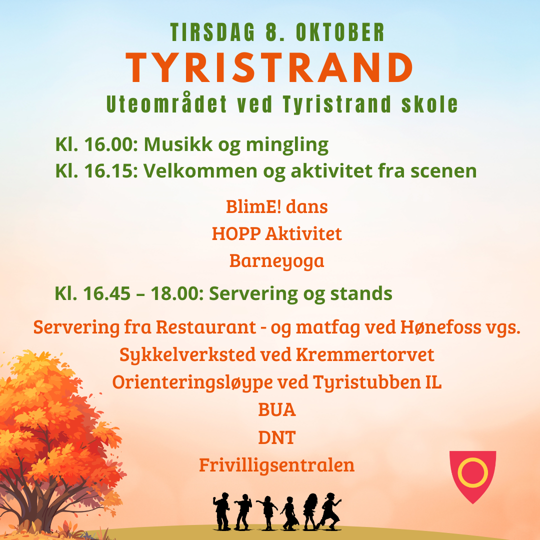 Bildet er en plakat som viser programmet ved Tyrsitrand skole