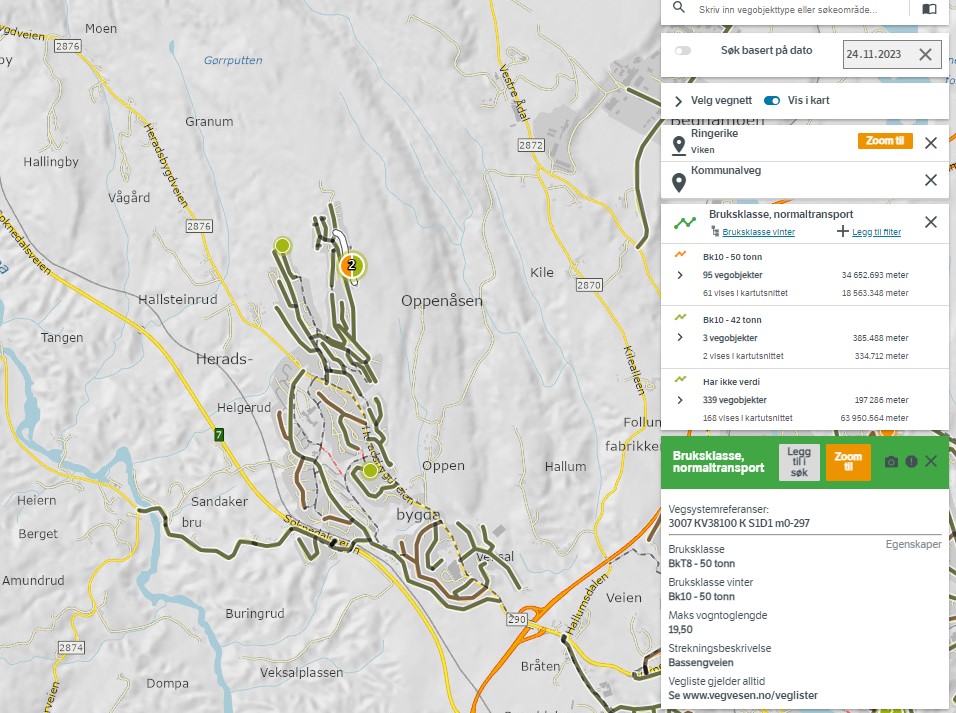 Utsnitt fra Vegkart.no